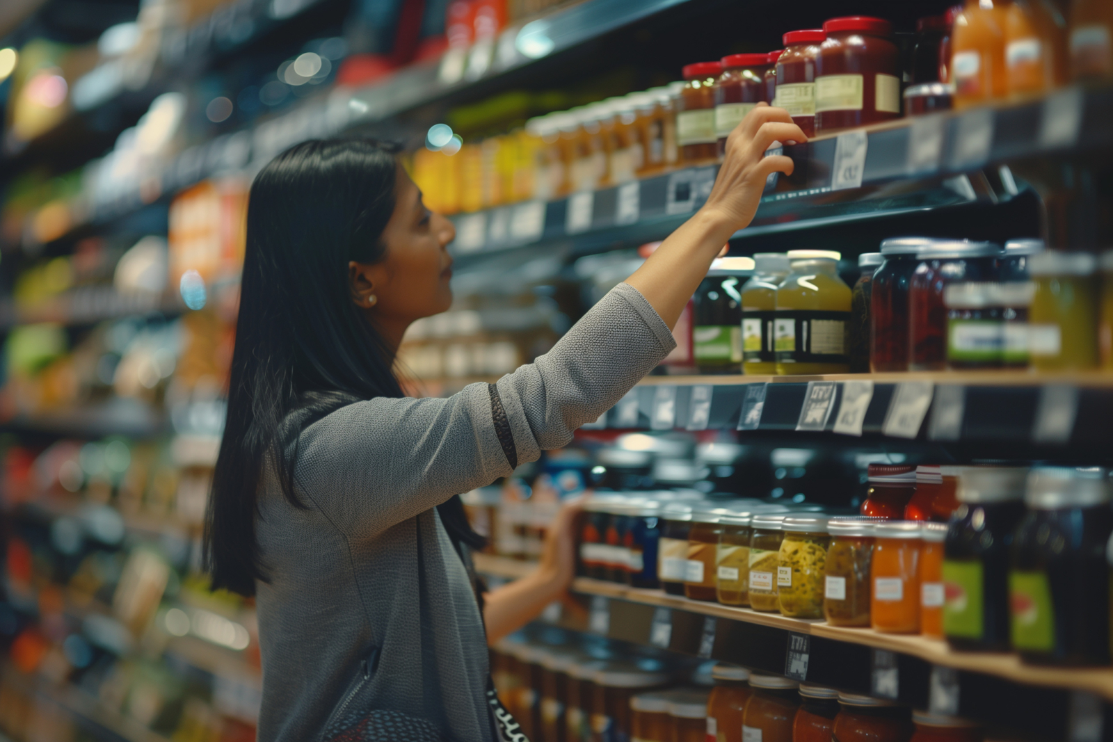 Mujer comprobando las etiquetas de los alimentos